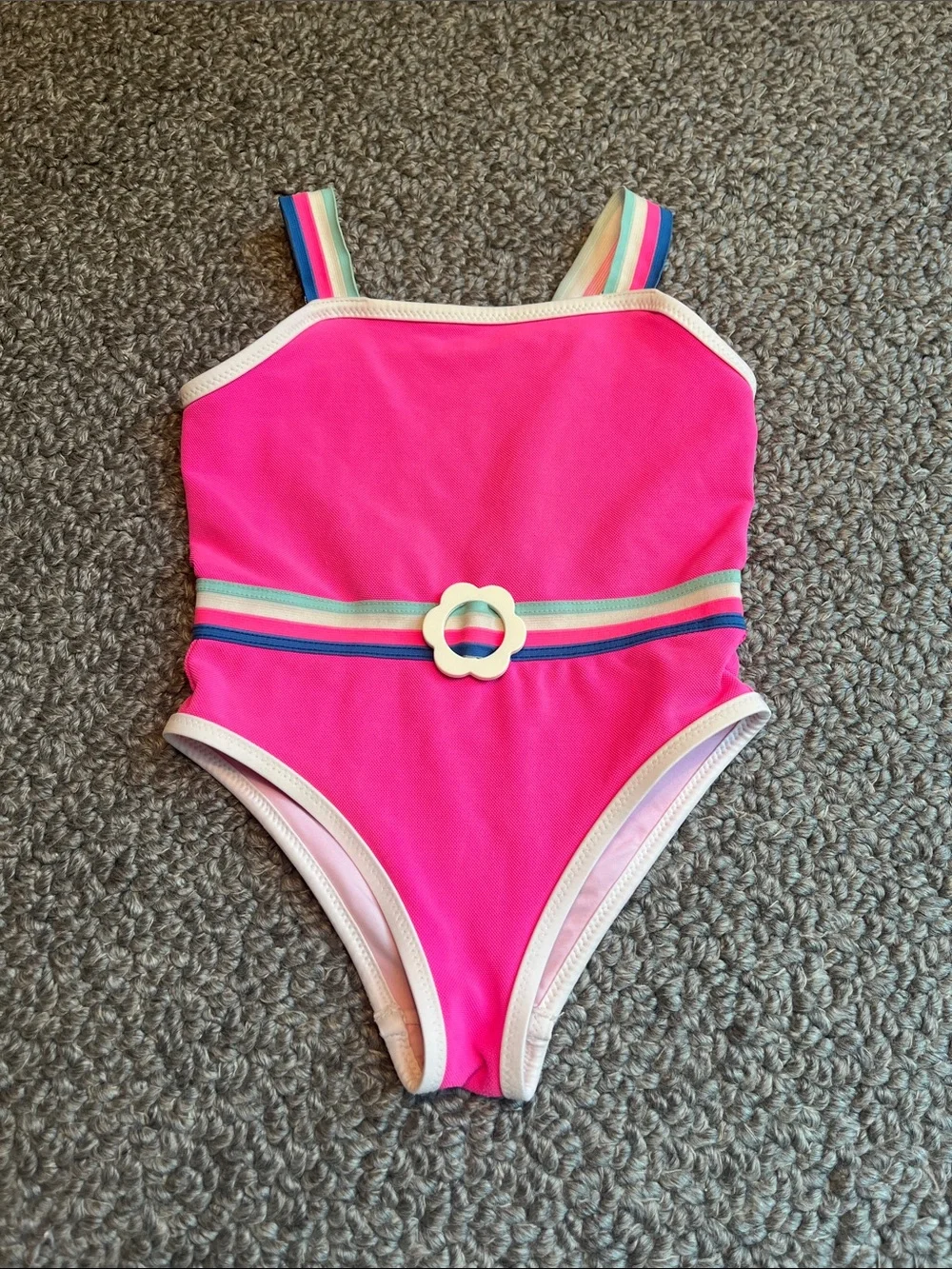 Jacadi Hot Pink One-Piece Swimsuit with Rainbow Straps